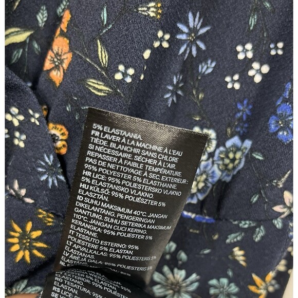 H&M Women Size Large Blue Floral Print Jersey Wrap Dress 3/4 Sleeve Stretchy - Picture 5 of 9